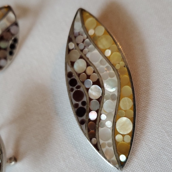 Sterling silver pendant and earrings set inlaid with mother of pearls - Picture 14 of 16